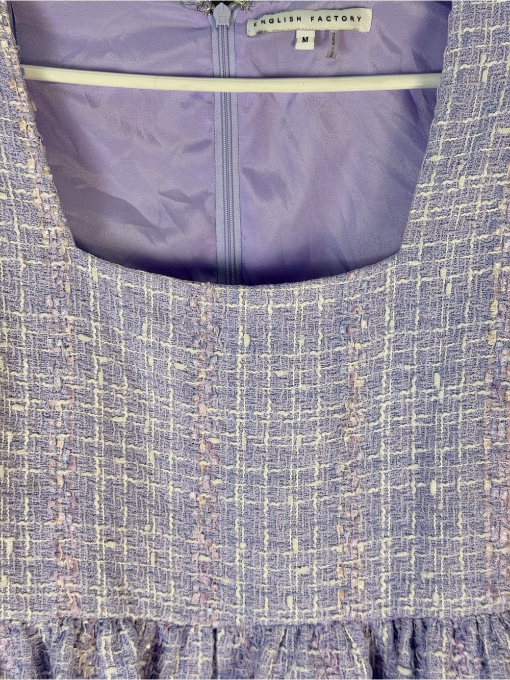 English Factory Lavender Tweed Dress with Puff Sleeves - Picture 4 of 10